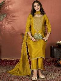 Mustard Embroidered Vichitra Suit Set