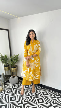 Yellow Floral Georgette Kurta Palazzo Set