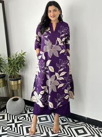 Purple Floral Georgette Kurta Palazzo Set