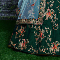 Emerald Blossom Taffeta Silk Lehenga Choli Set