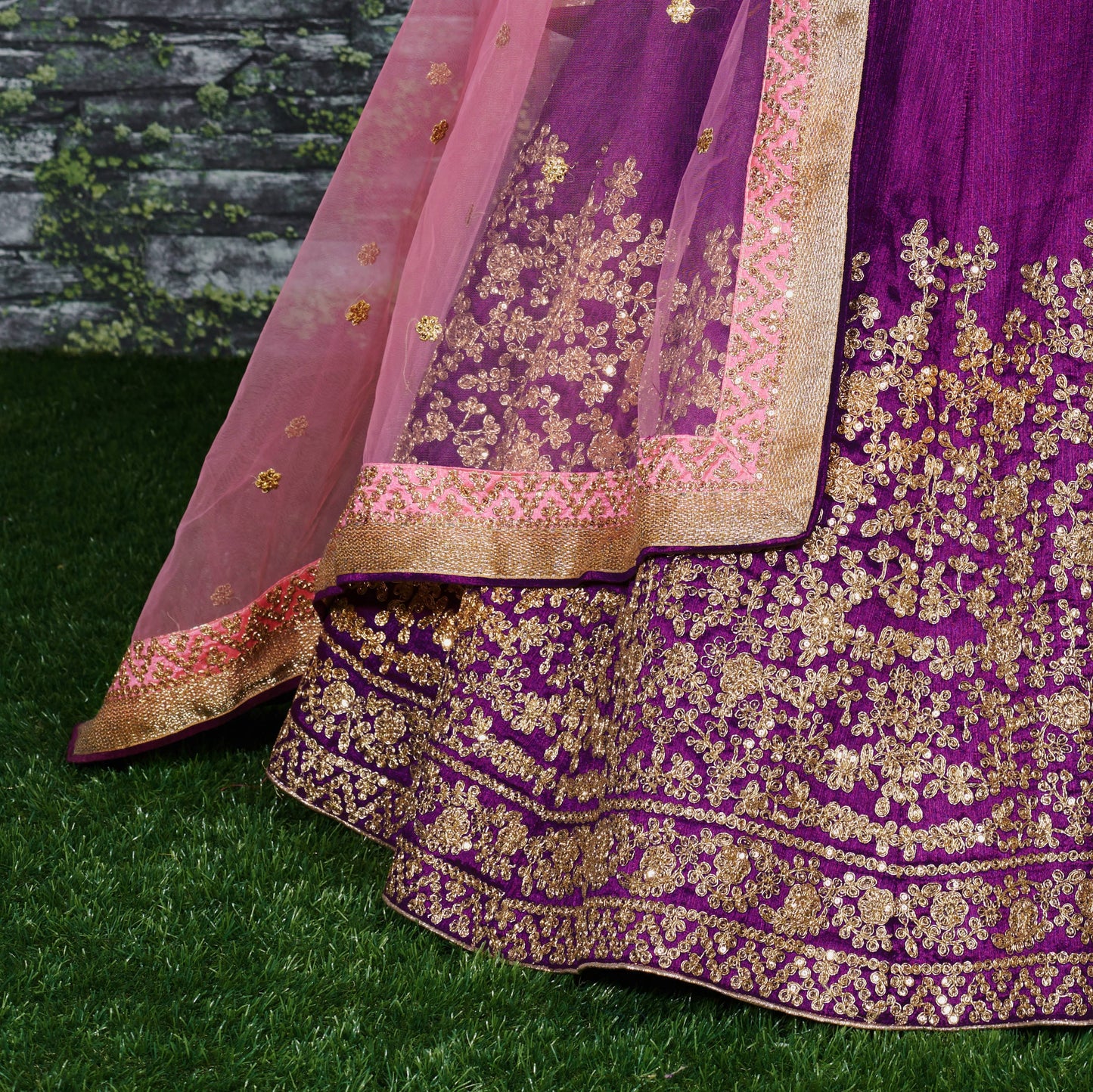 Purple Embroidered Silk Semi-Stitched Lehenga Choli Set