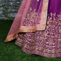Purple Embroidered Silk Semi-Stitched Lehenga Choli Set