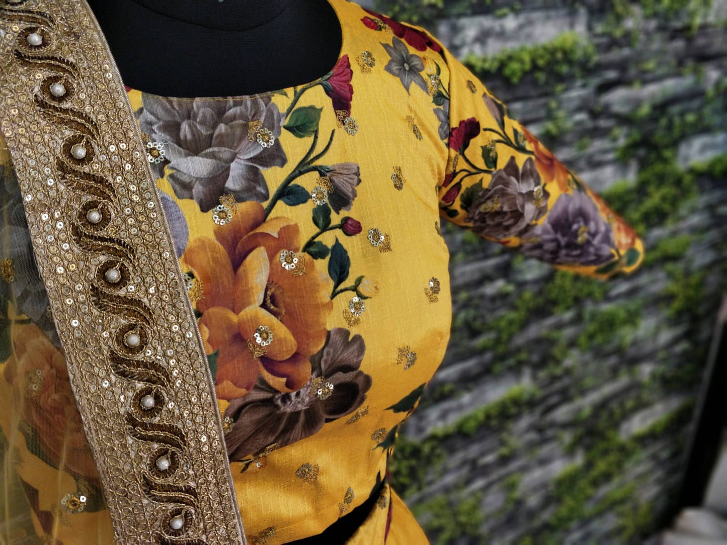 Yellow Fine Art Silk Pearl Embroidered Lehenga Set