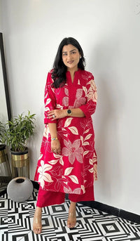 Pink Floral Georgette Kurta Palazzo Set