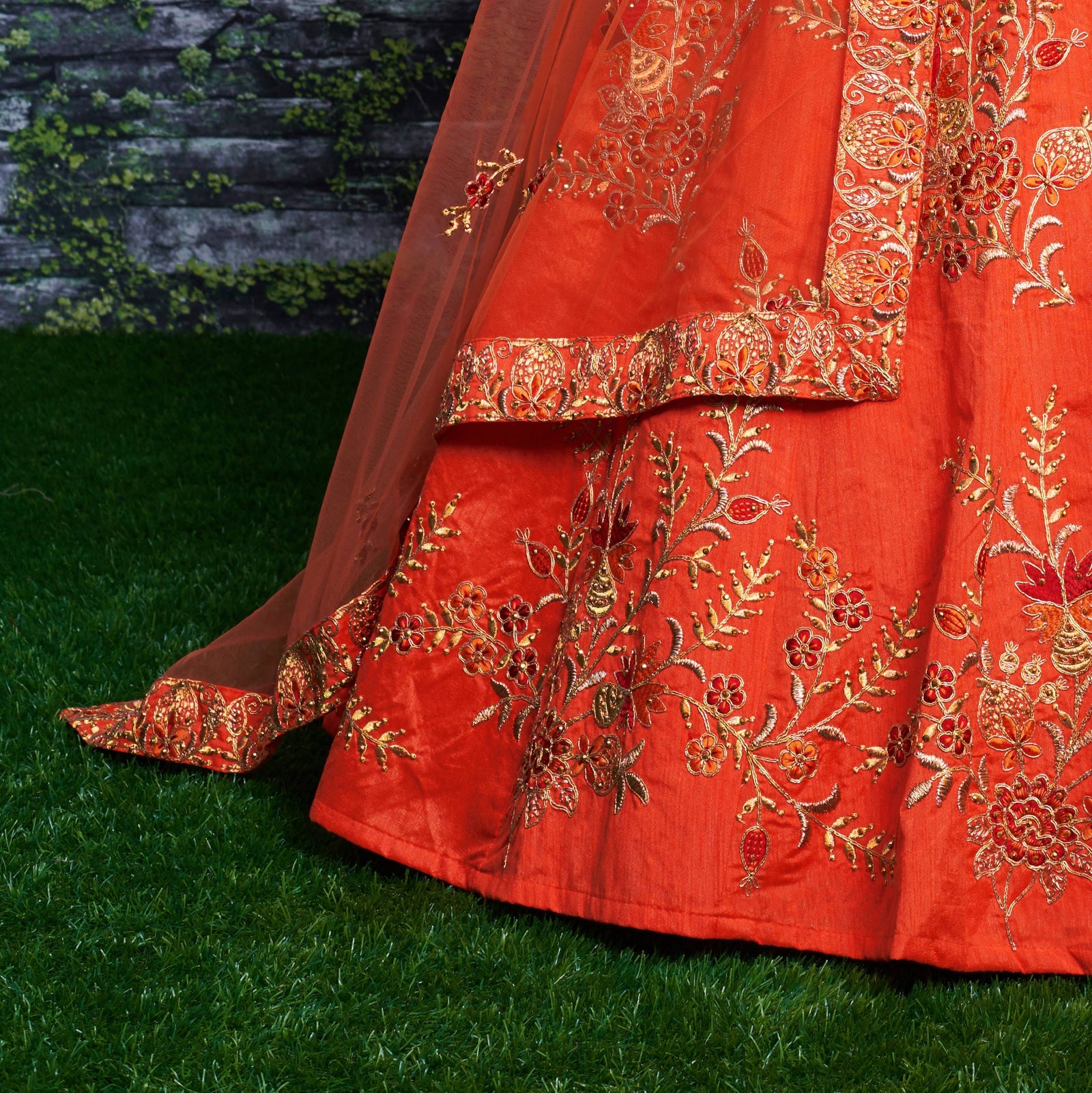 Sunset Ember Silk Embroidered Lehenga Choli Set
