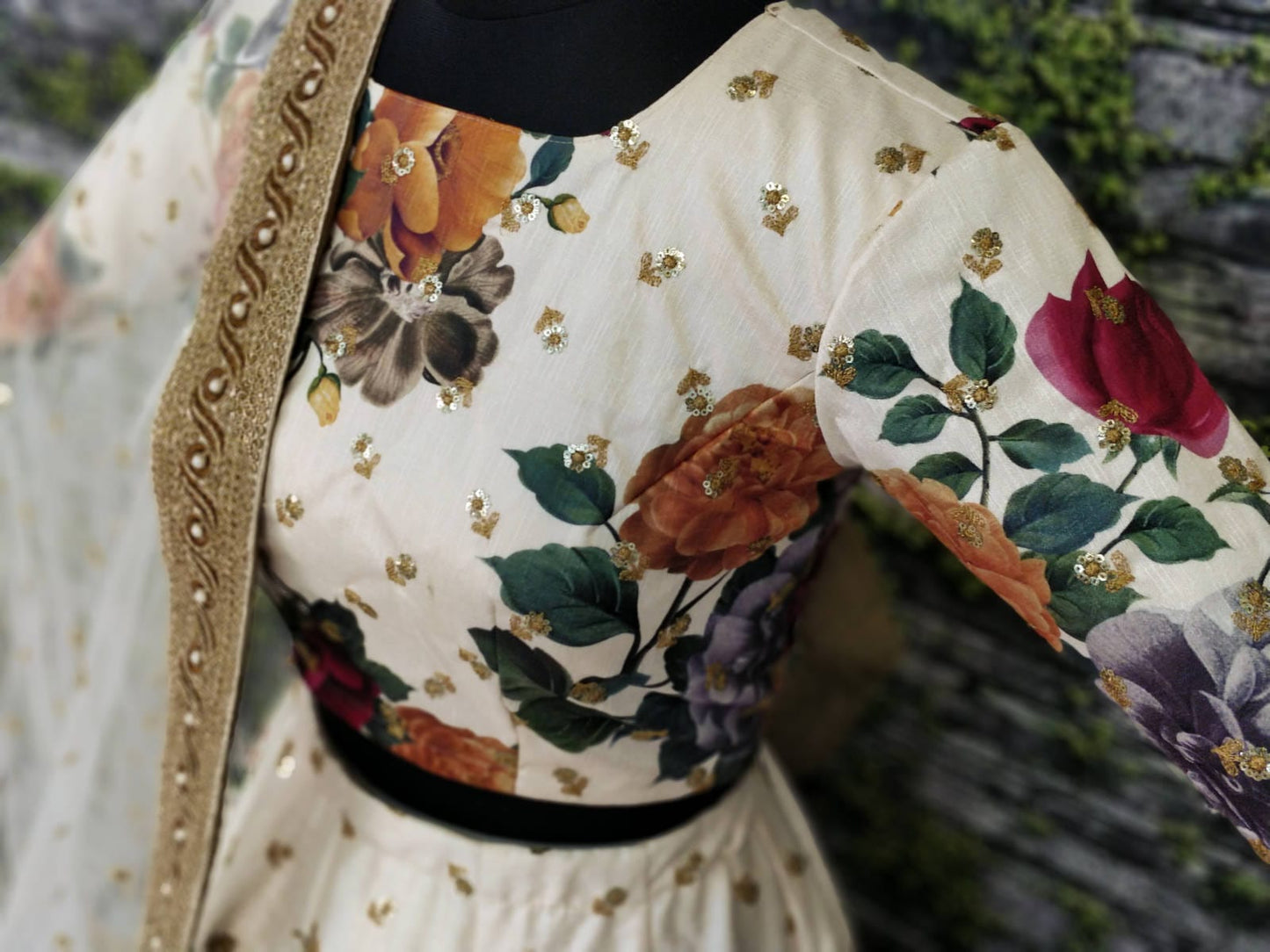 Cream Fine Art Silk Pearl Embroidered Lehenga Set