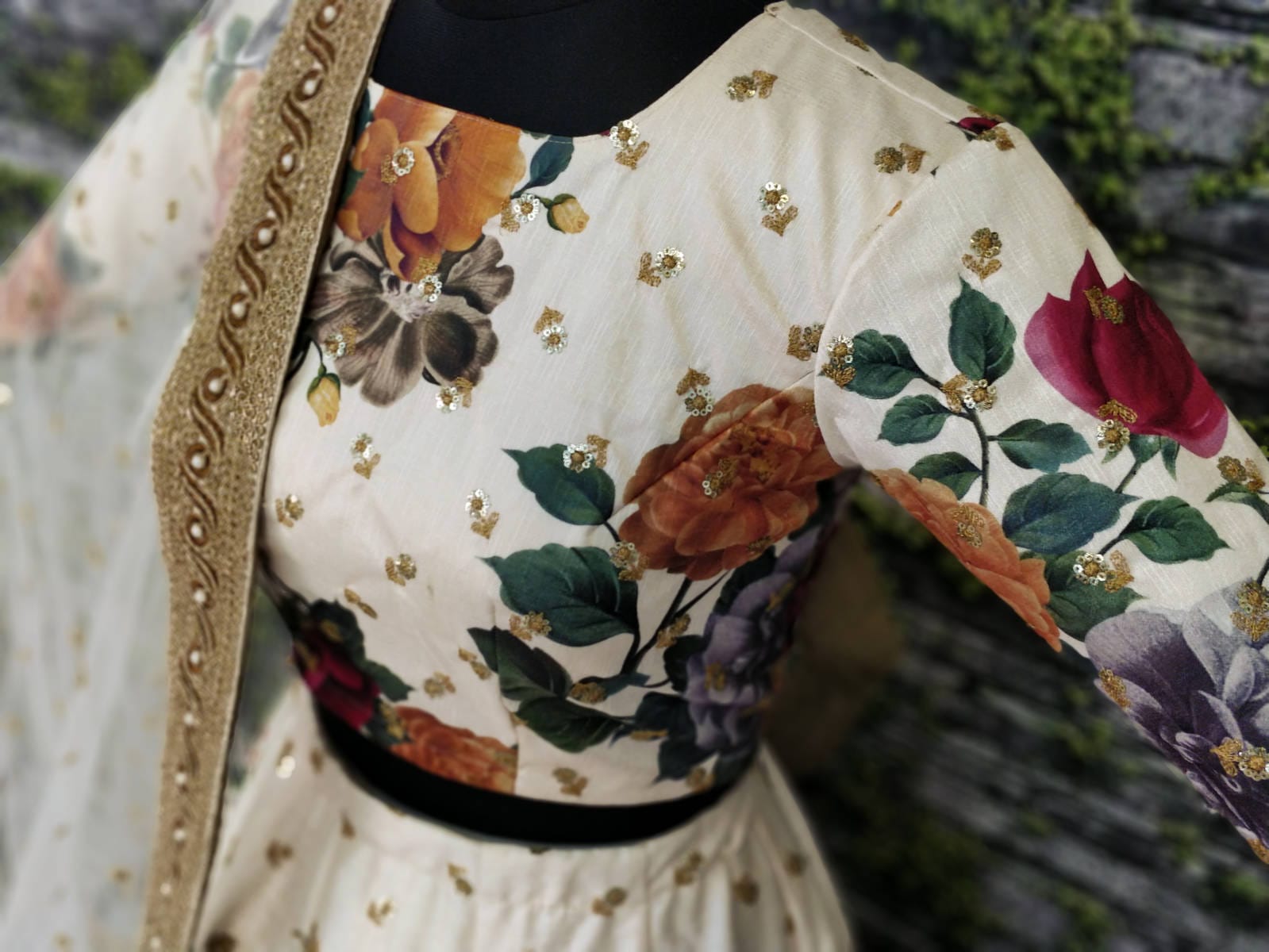 Cream Fine Art Silk Pearl Embroidered Lehenga Set