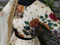 Cream Fine Art Silk Pearl Embroidered Lehenga Set