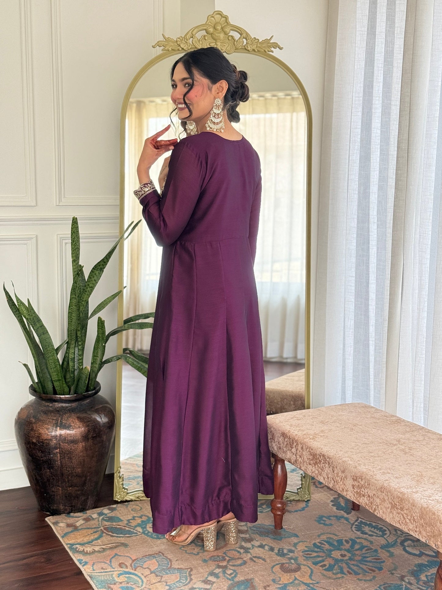 Embroidered Vichitra Silk Anarkali Suit Set