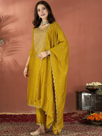 Mustard Embroidered Vichitra Suit Set