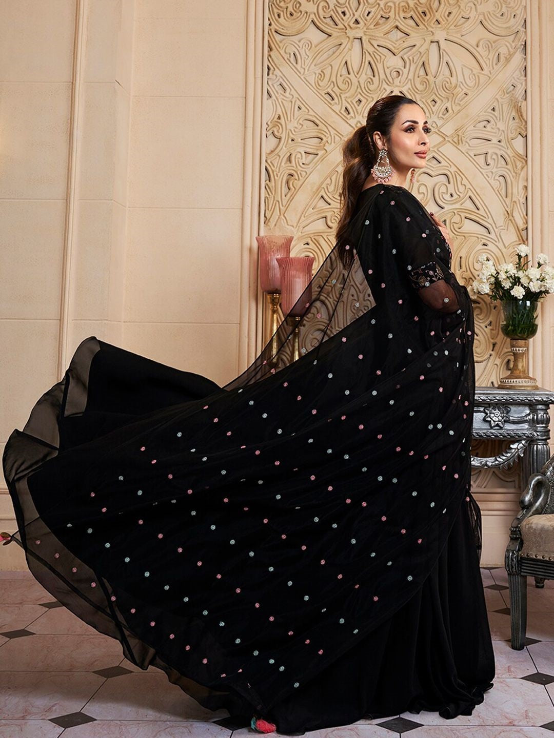Black Embroidered Georgette Anarkali Kurta Set