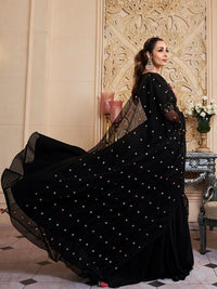 Black Embroidered Georgette Anarkali Kurta Set