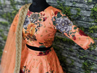 Peach Fine Art Silk Pearl Embroidered Lehenga Set