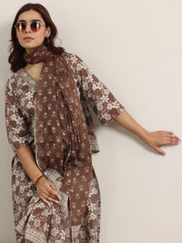 Brown Printed Magic Cotton Kurta Set