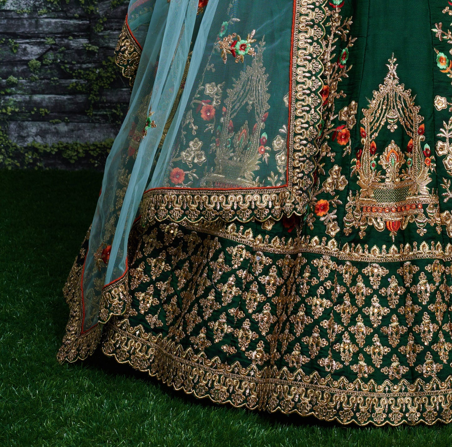Emerald Grace Embroidered Taffeta Satin Silk Lehenga Set