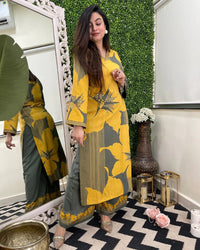 Mustard Bloom Embroidered Rayon Co-Ord Set