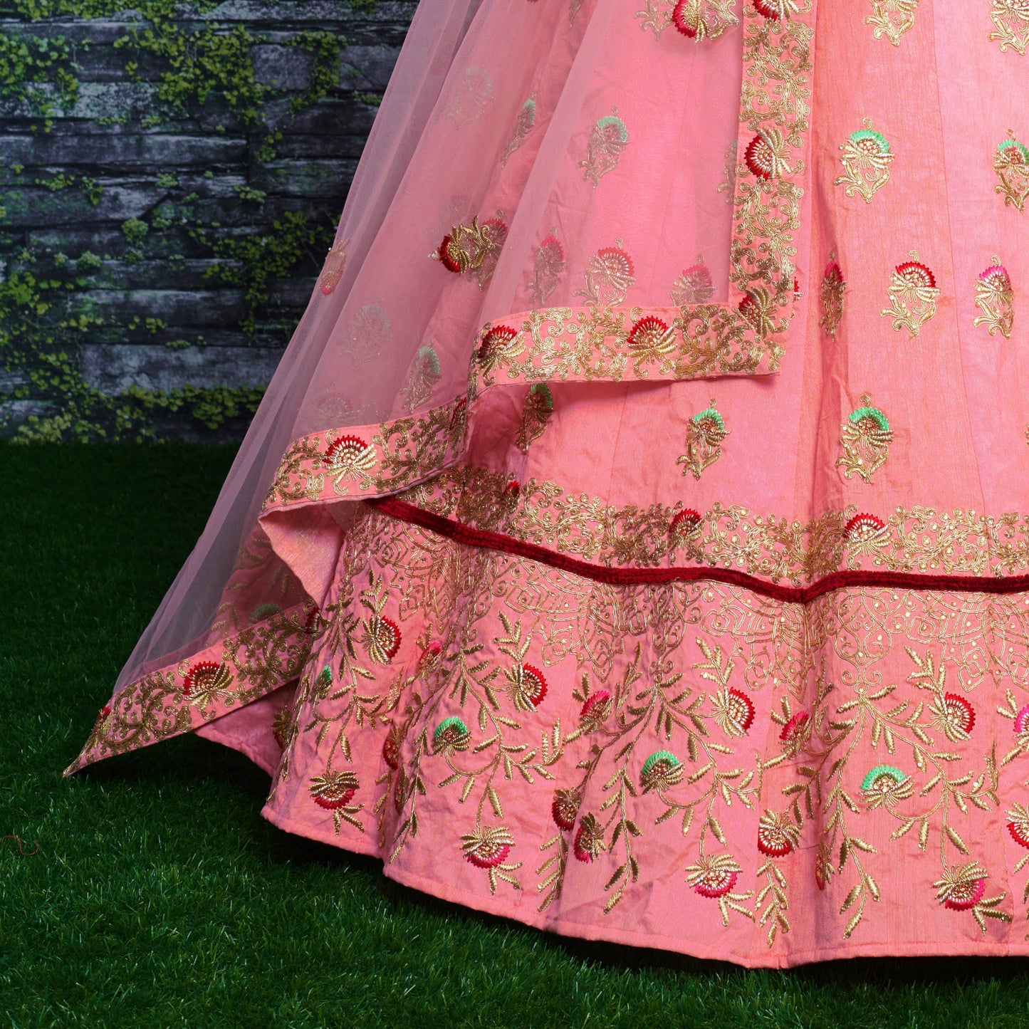 Blush Royale Embroidered Slub Silk Lehenga Set