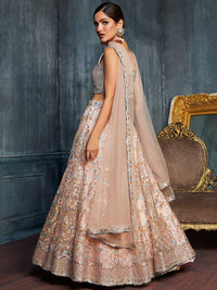 Peach Soft Net Sequins Embroidered Lehenga Choli Set