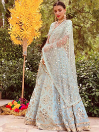 Sky Blue Sequins Embroidered Designer Lehenga Choli Set