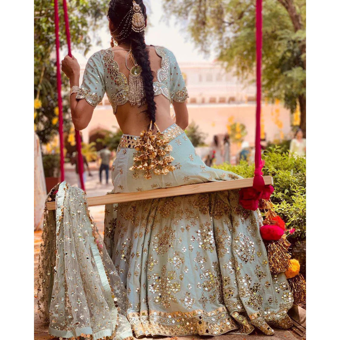 Sky Blue Sequins Embroidered Designer Lehenga Choli Set