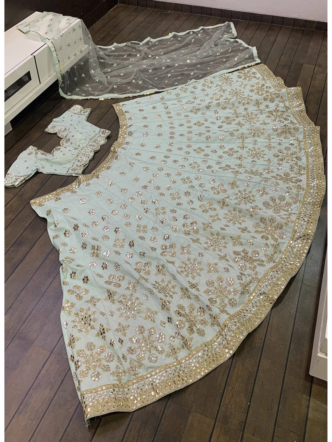 Sky Blue Sequins Embroidered Designer Lehenga Choli Set
