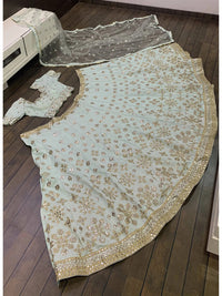 Sky Blue Sequins Embroidered Designer Lehenga Choli Set