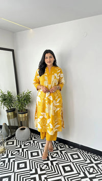 Yellow Floral Georgette Kurta Palazzo Set