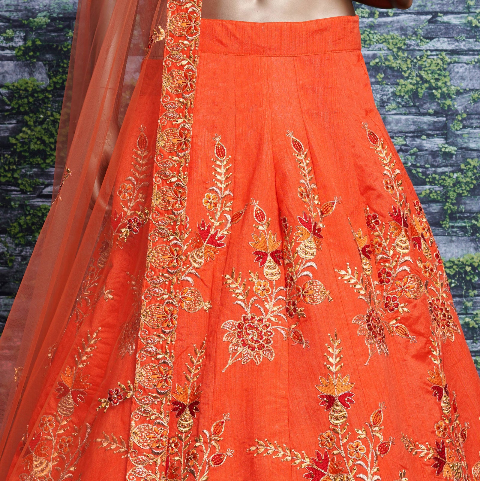 Sunset Ember Silk Embroidered Lehenga Choli Set