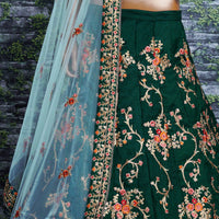 Emerald Blossom Taffeta Silk Lehenga Choli Set