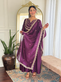 Embroidered Vichitra Silk Anarkali Suit Set