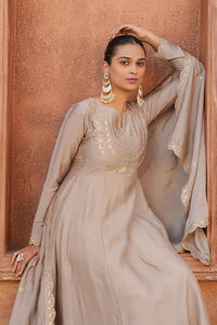 Beige Embroidered Vichitra Silk Sharara Suit Set