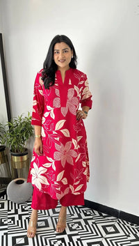 Pink Floral Georgette Kurta Palazzo Set