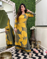 Mustard Bloom Embroidered Rayon Co-Ord Set
