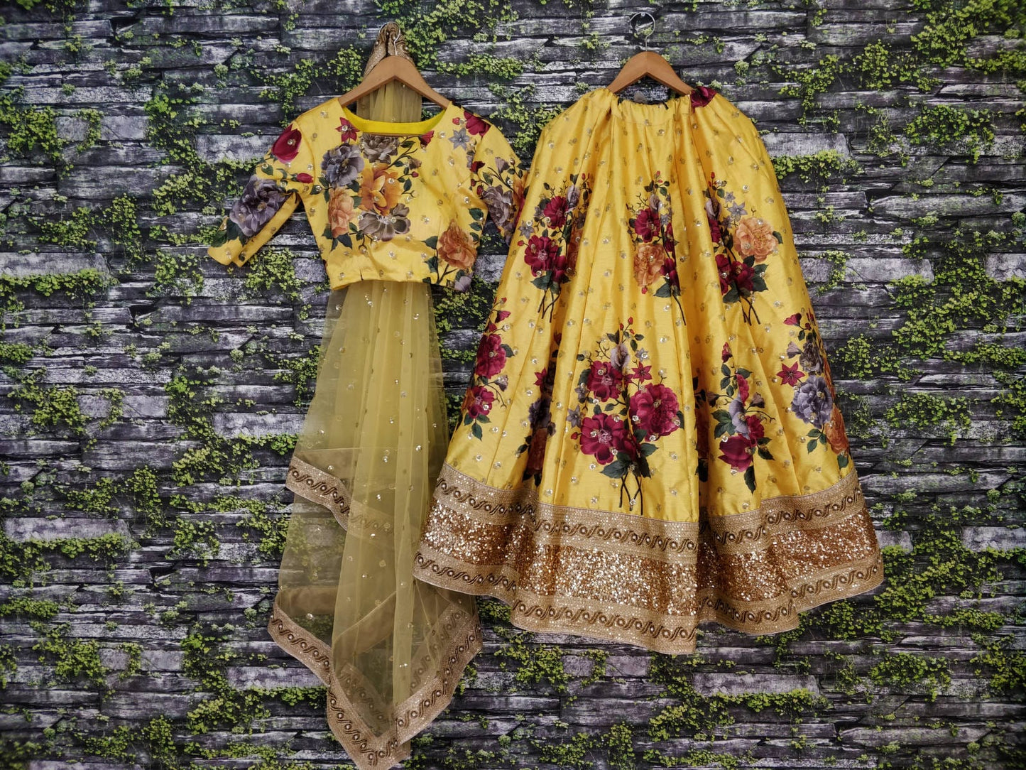 Yellow Fine Art Silk Pearl Embroidered Lehenga Set