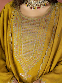 Mustard Embroidered Vichitra Suit Set