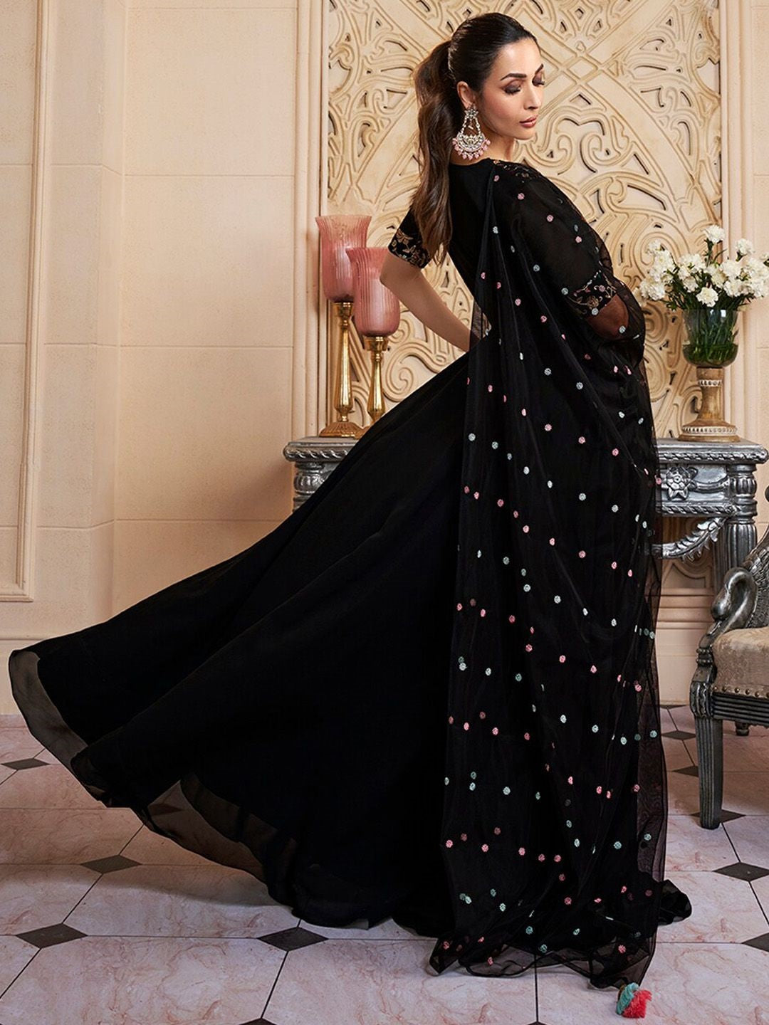 Black Embroidered Georgette Anarkali Kurta Set