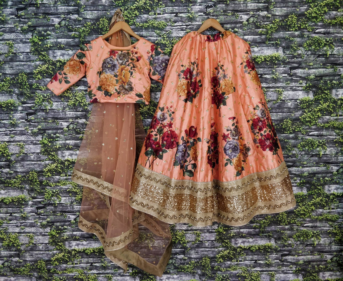Peach Fine Art Silk Pearl Embroidered Lehenga Set