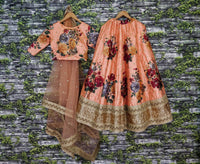 Peach Fine Art Silk Pearl Embroidered Lehenga Set