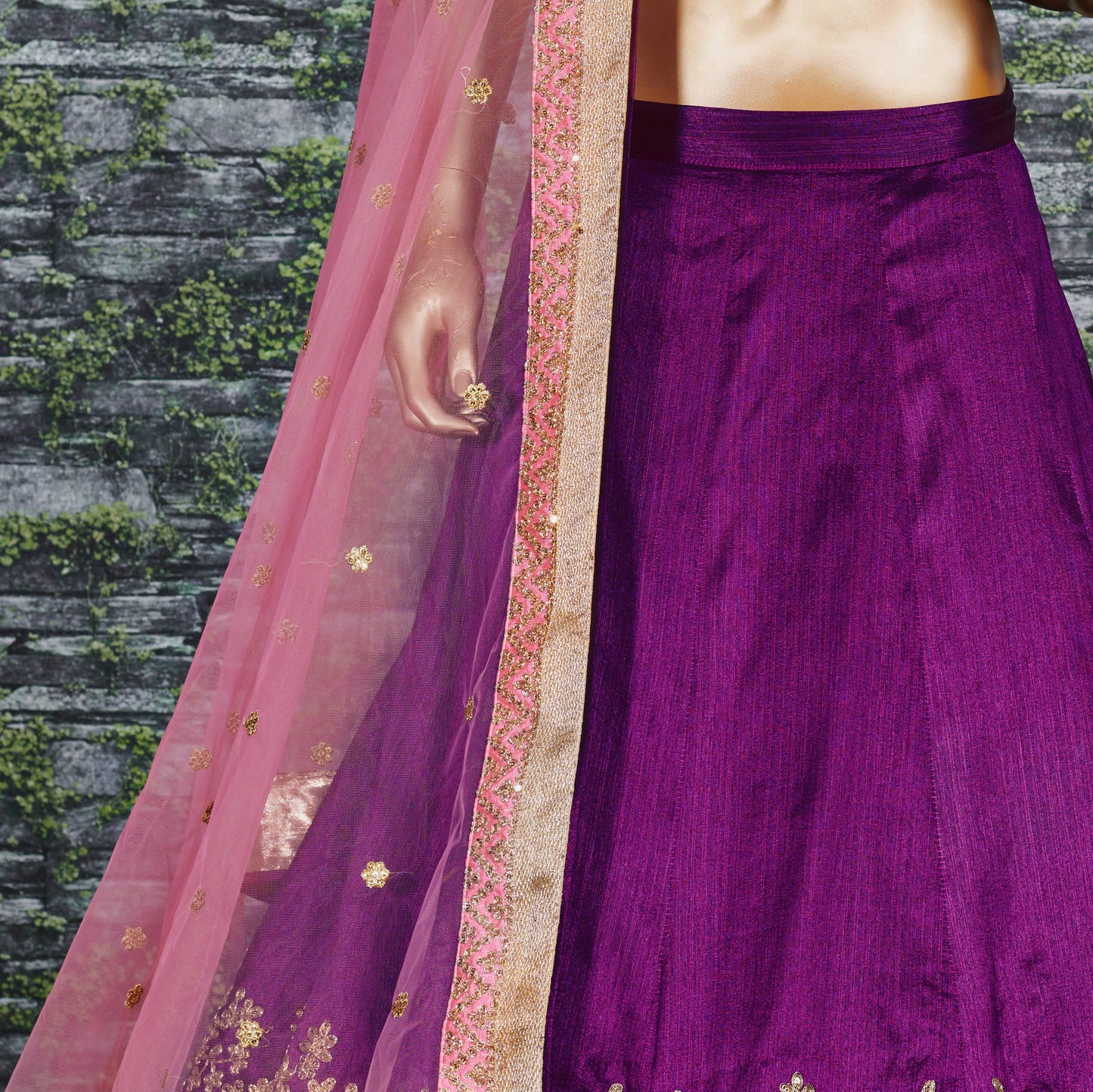 Purple Embroidered Silk Semi-Stitched Lehenga Choli Set