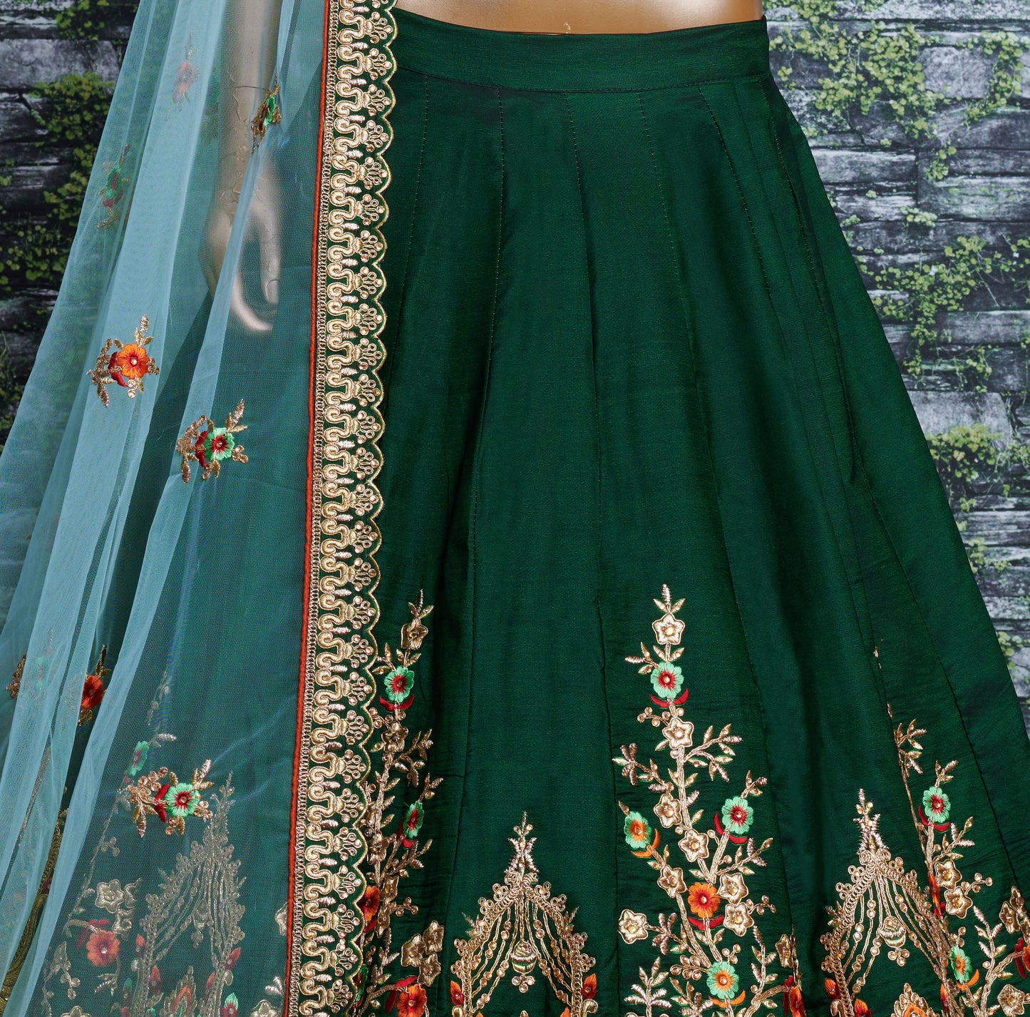 Emerald Grace Embroidered Taffeta Satin Silk Lehenga Set