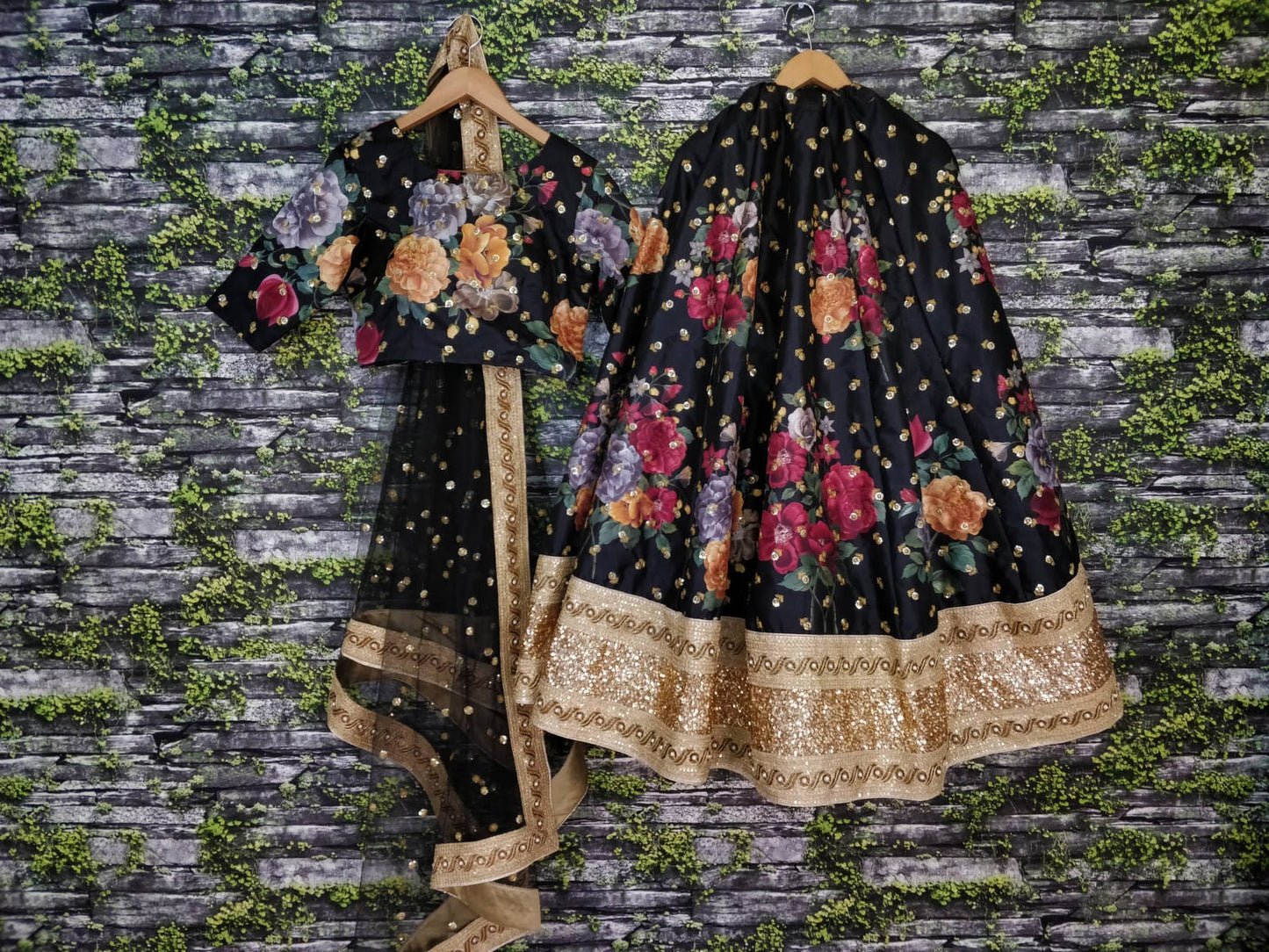 Black Fine Art Silk Pearl Embroidered Lehenga Set