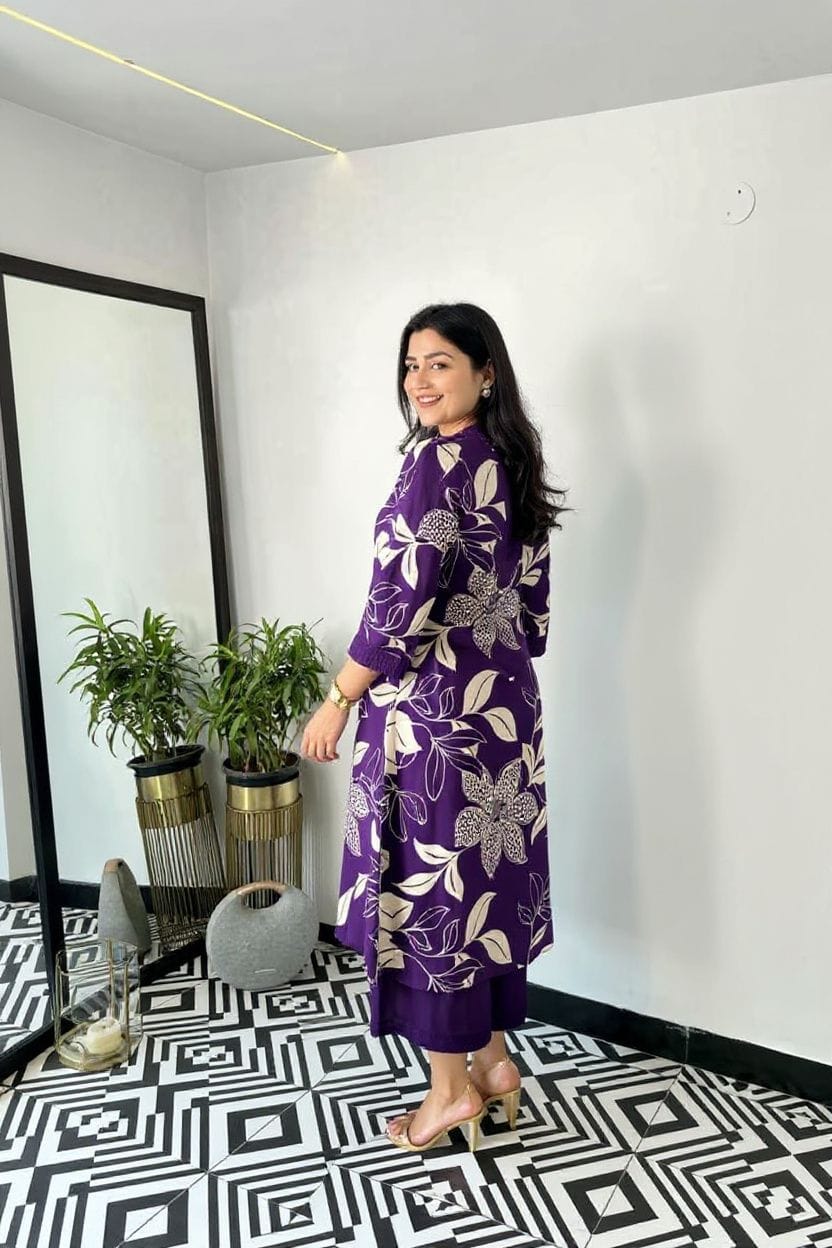 Purple Floral Georgette Kurta Palazzo Set