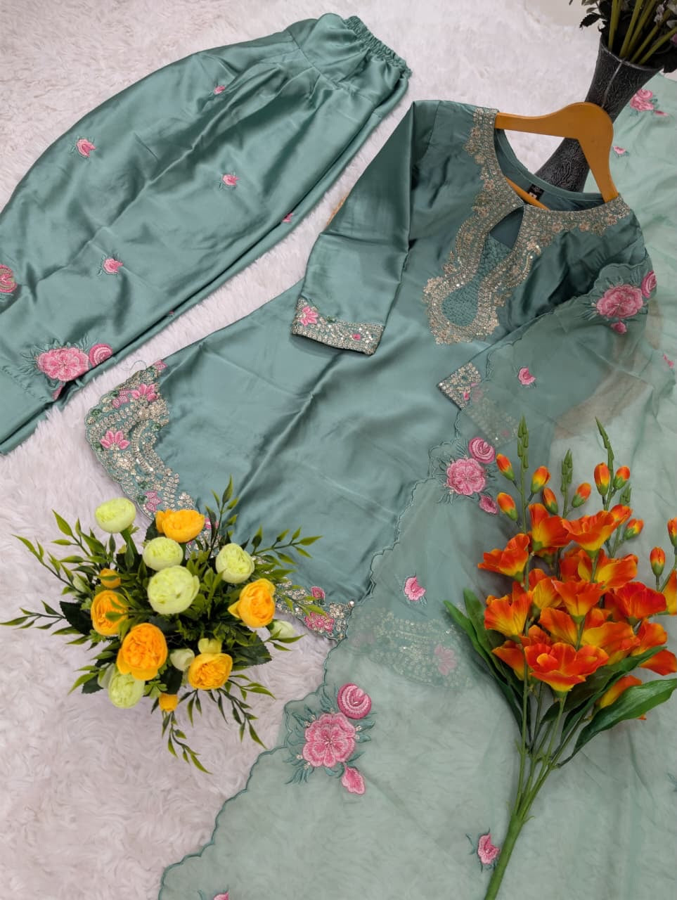Pista Embroidered Designer Suit Set
