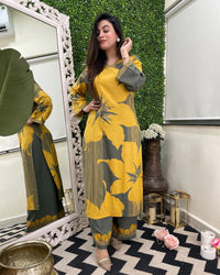 Mustard Bloom Embroidered Rayon Co-Ord Set