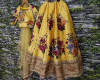Yellow Fine Art Silk Pearl Embroidered Lehenga Set