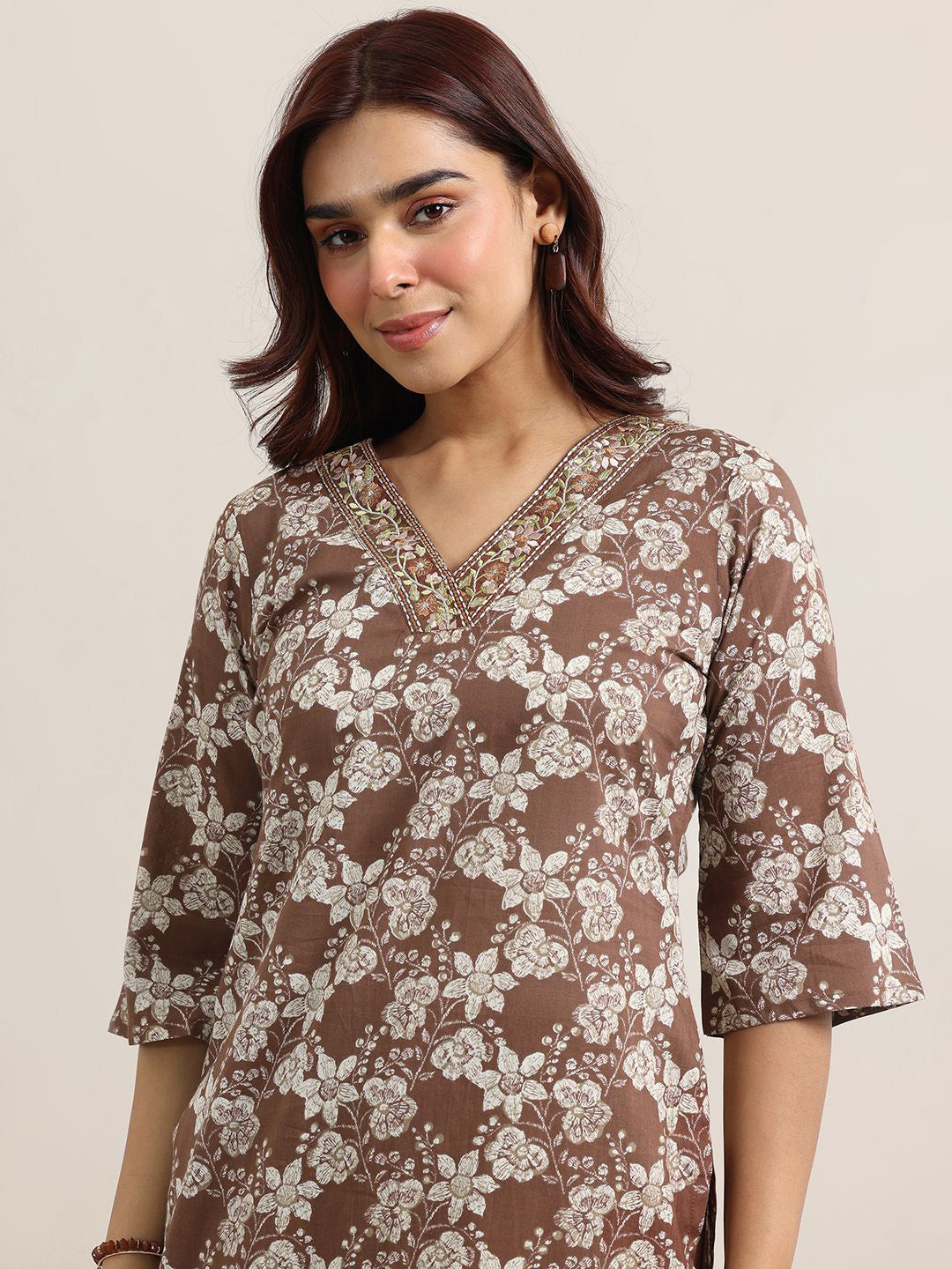 Brown Printed Magic Cotton Kurta Set