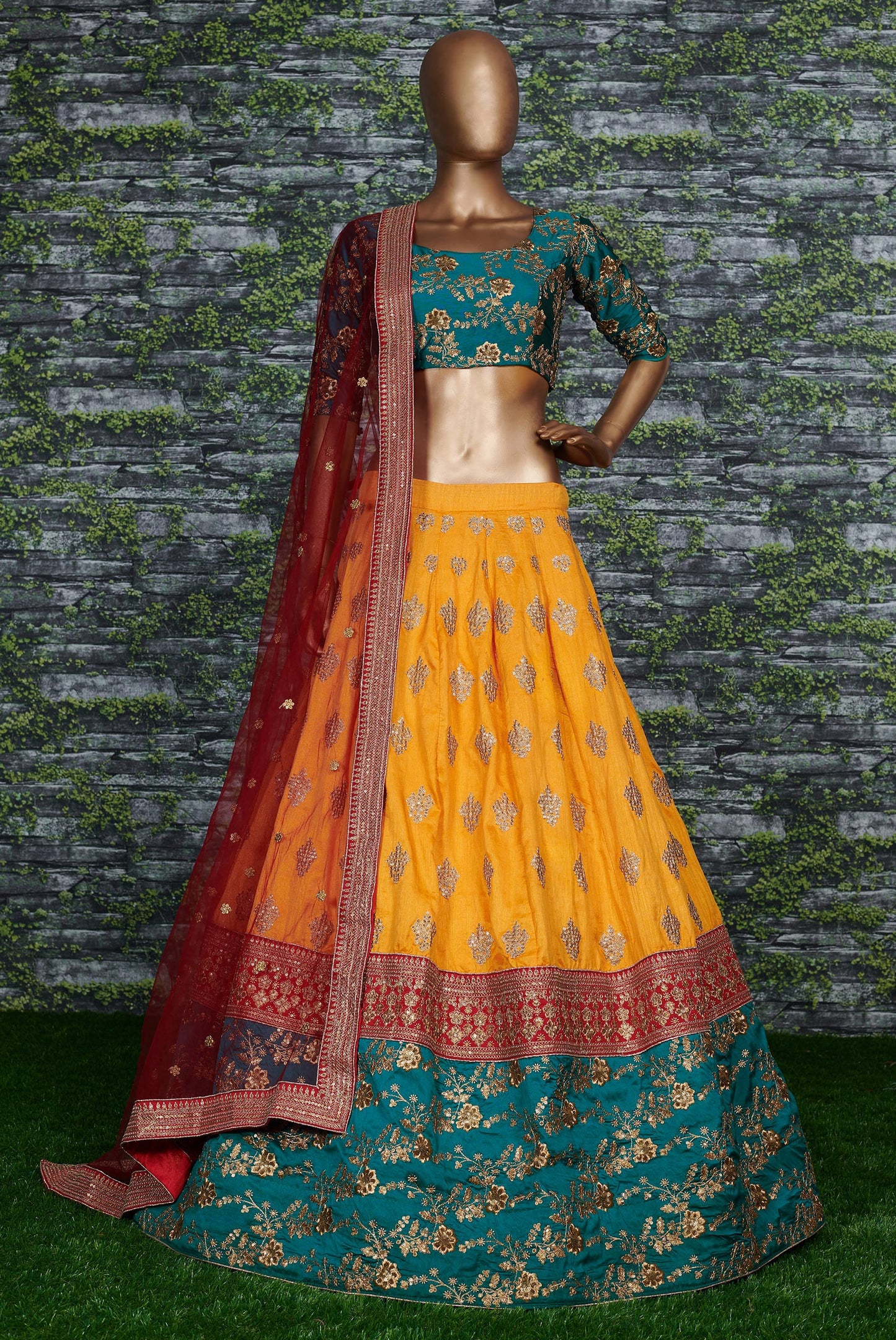 Mustard Silk Embroidered Designer Lehenga Choli