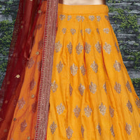 Mustard Silk Embroidered Designer Lehenga Choli
