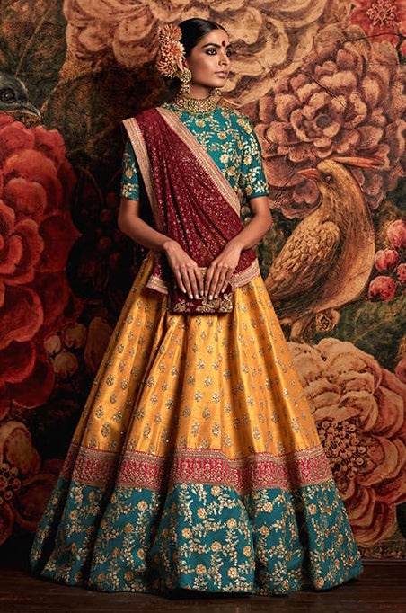 Mustard Silk Embroidered Designer Lehenga Choli