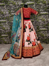 Rani Pink Art Silk Digital Print Designer Lehenga Choli